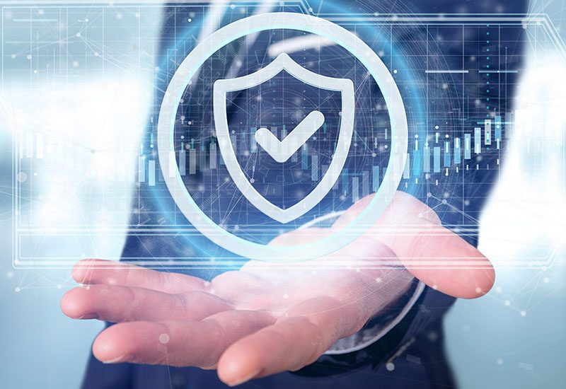 View of a Man holding a Shield web security concept 3d rendering